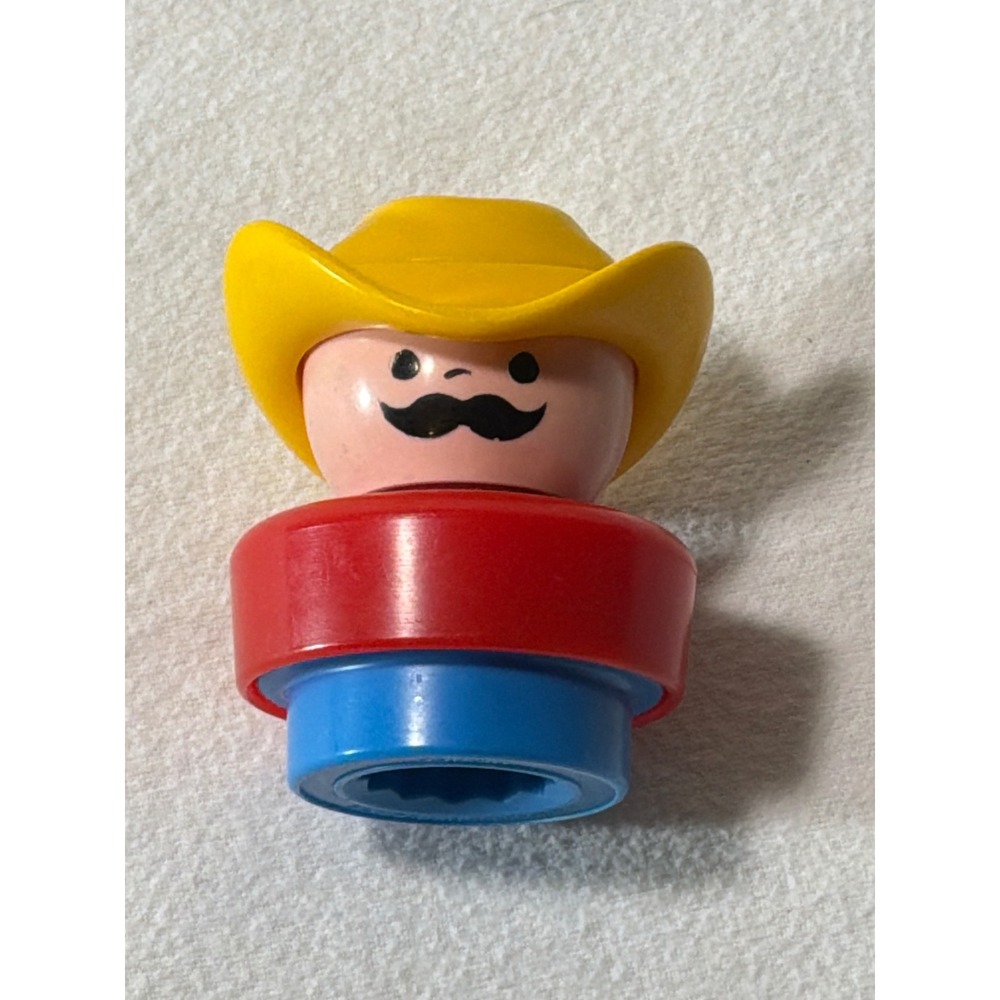 Vintage 1990 Fisher-Price Little People Cowboy Yellow Hat Mustache Figure